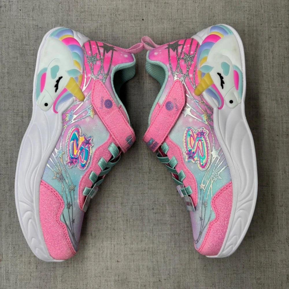 Skechers Kids S-Lights Shoes Unicorn Dreams Pink White Light Up Sneakers Size 2. - Picture 10 of 11